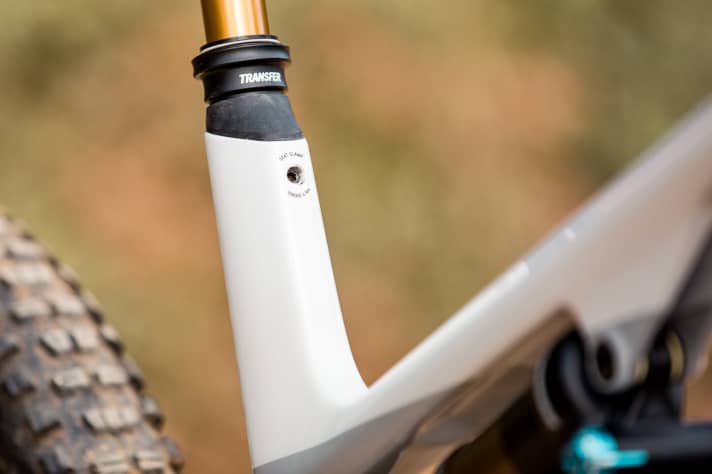   Attention to detail: Instead of a seat clamp, an Allen screw integrated into the seat tube holds the Vario post in place.