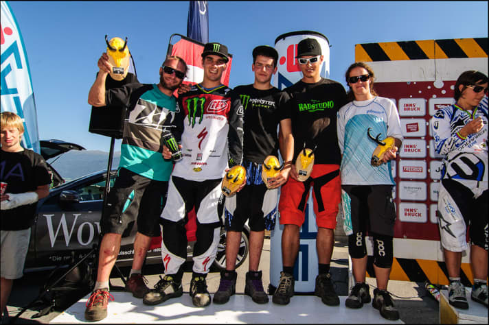   In second place: Team Monster Energy Specialized with Sam Hill (2nd from left).