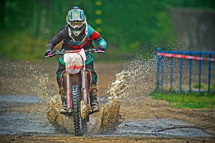   Always wants to step on the gas everywhere - even on a motocross bike.