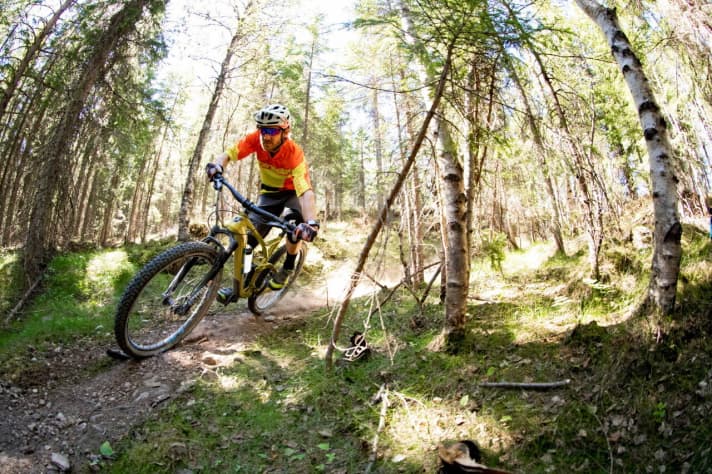   Durch den flachen Lenkwinkel  von 65,5 Grad mag das Sensor schnelle Trails am liebsten.