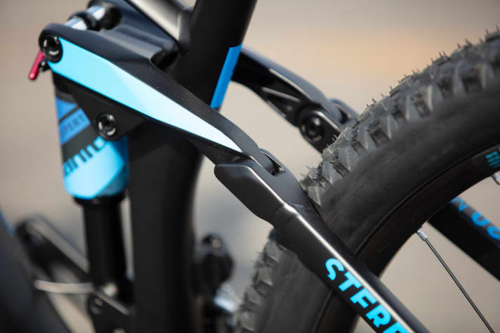   More trail bike than sporty all-mountain: The new Stereo 120 also gets the visually chic, covered bearings on the rear triangle that other Stereo models have had for some time.