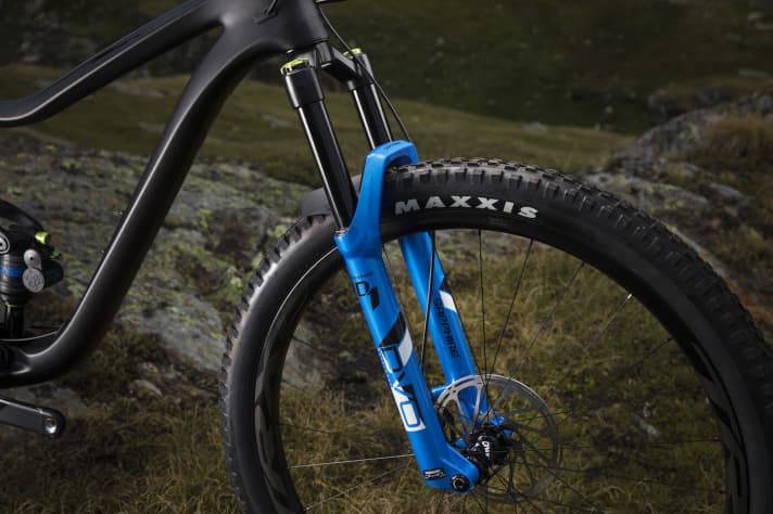   Neu und exklusiv für das Trance 29 entwickelt: die Sapphire-Gabel von DVO mit 34er-Standrohren und 130 mm Federweg.