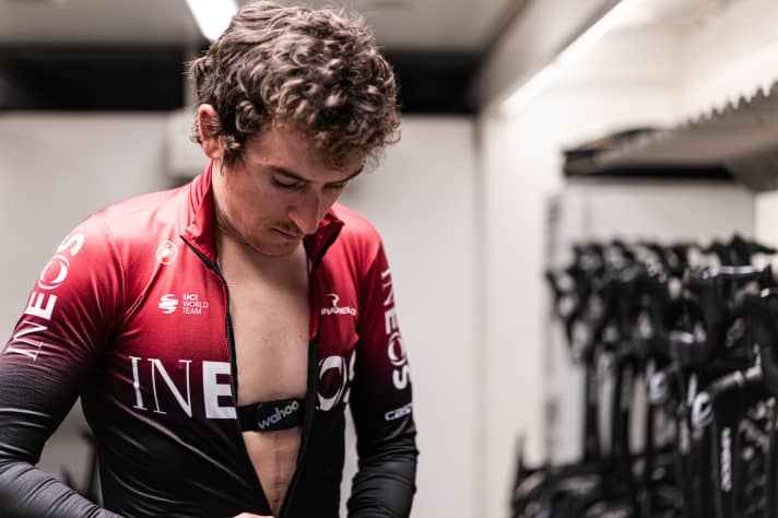   Heart rate monitoring is standard for professional cyclists in training and races - as in the picture of Ineos road pro and Tour de France winner Geraint Thomas.