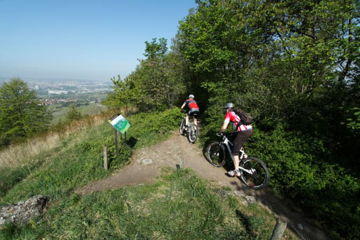   Jens Haug on his after-work trails with a view of the Daimler Stadium.