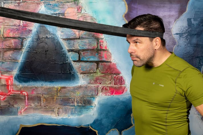 Neck pull to facilitate long periods of sitting in the saddle.