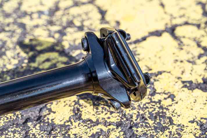 The valve for adjusting the air pressure is located under the saddle mounts