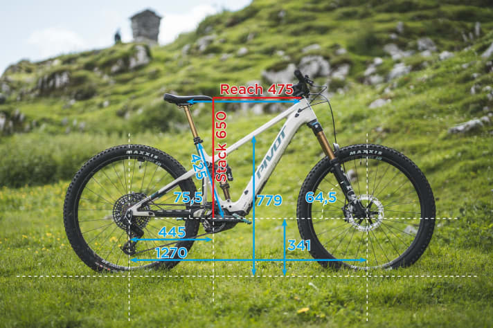 Geometrie des Shuttle AM in Größe L, Flip-Chip auf Low, gemessen im EMTB Labor.