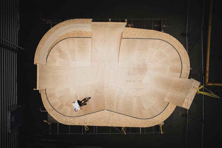 Dry practice: Kriss Kyle practises in the bowl. The wooden version weighs over 6 tonnes. Too heavy to get into the air.