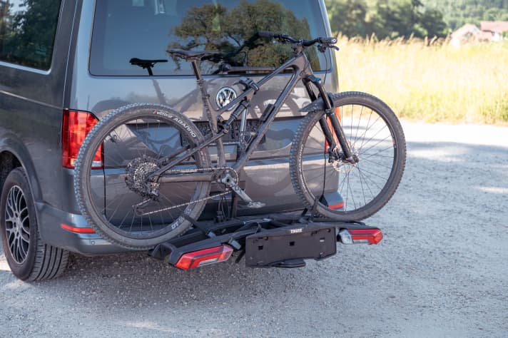 Less than two minutes and the bike is firmly secured on the new Thule Epos