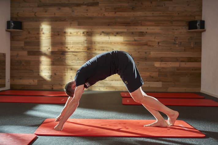   A good exercise to stretch the calves and back of the thighs. Both are often shortened in cyclists.