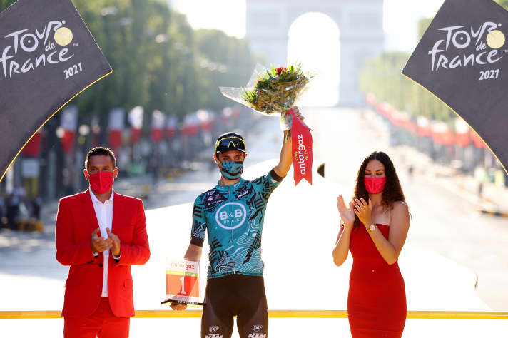 Franck Bonnamour was awarded the trophy for the most combative rider at the 2021 Tour de France.