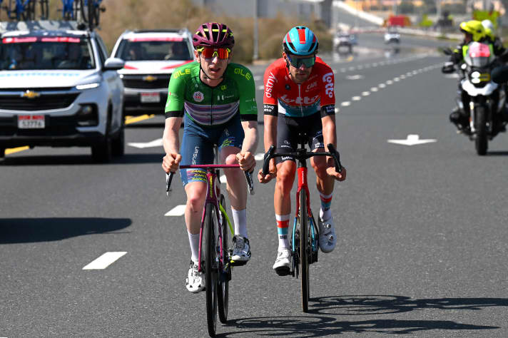 Ausreißer-Duo: Mark Stewart (Team Corratec - Vini Fantini) und Harm Vanhoucke (Lotto-Dstny)