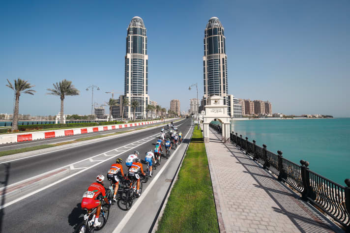 The sponsors want pictures like this to go around the world: the 2016 World Cup race in Qatar