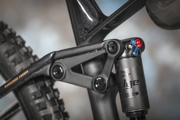 Lightweight construction: The frame's damper linkage is also made of carbon fibre. The chassis is really high-quality.