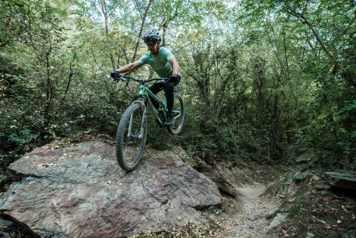 Propain hasn't changed anything on the Geo - the Hugene rides confidently both downhill and uphill.