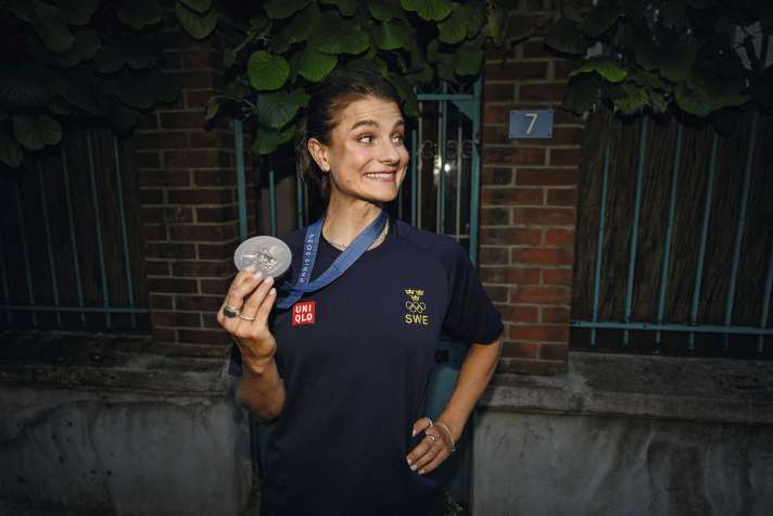 A good laugh: Sweden's Jenny Rissveds after winning the bronze medal.