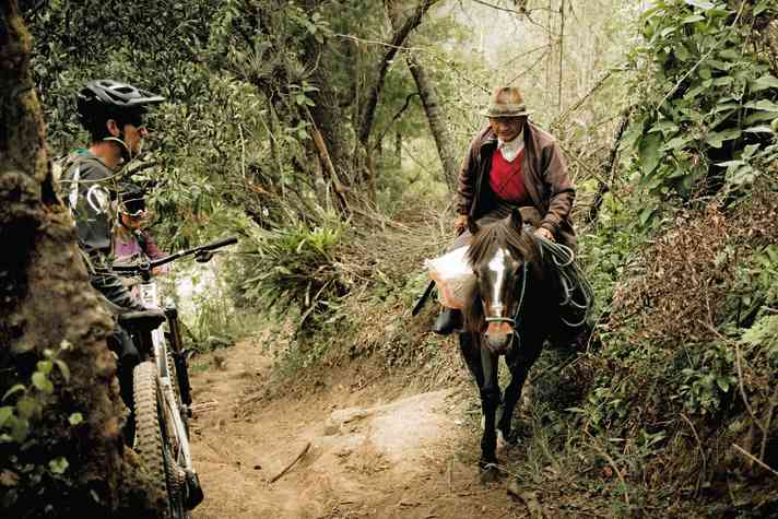 A brief moment of shock: we weren't expecting oncoming traffic on the lonely backcountry trails.