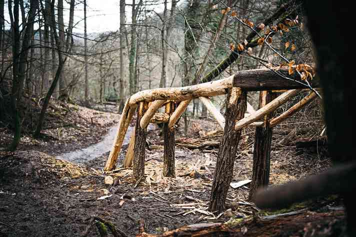 Die Firma Natur-Projekte verwendet möglichst nur Material aus dem vorhandenen Wald. So wie im neuen Trailpark Kiedrich.