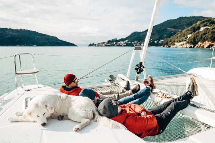 The catamaran and the sea prove to be a chilled-out place to take a break between our trail attempts.