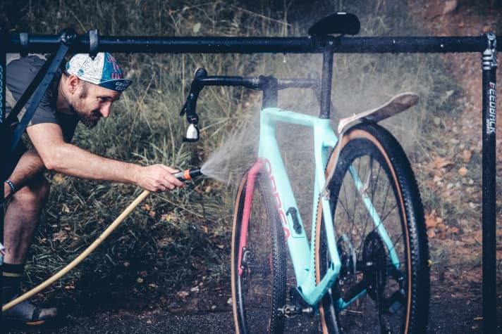 Bike wash with garden hose