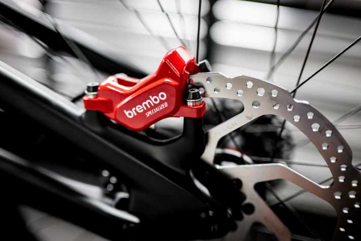 The Brembo caliper apparently also bites on its own disc.