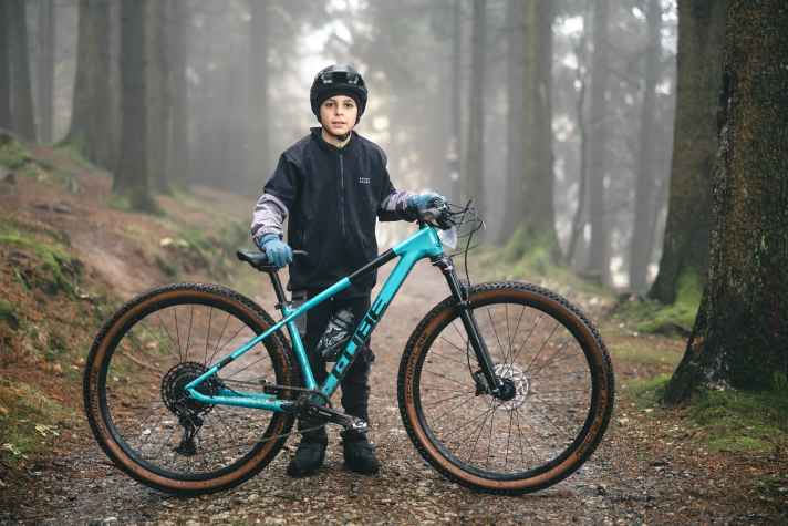 Eleven-year-old Leo and his Cube Reaction children's mountain bike.