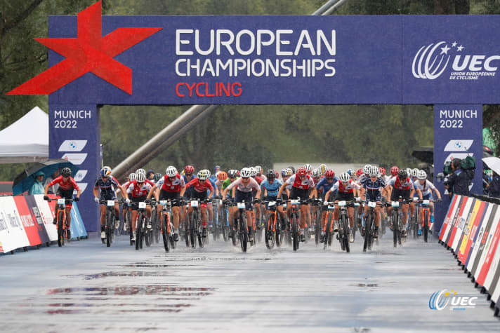 The women competed in the pouring rain at the European Championships in Munich.