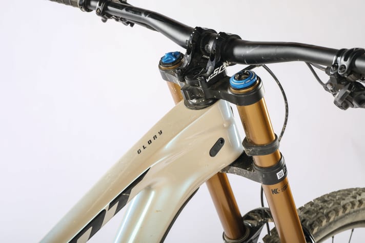 Schick & flexibel: Der Flipchip im Steuersatz des Giant Glory erlaubt drei Lenkwinkel von flach bis superflach. Auch der Hinterbau lässt sich für noch mehr Führung länger fahren. Wir fuhren in der kurzen Einstellung.