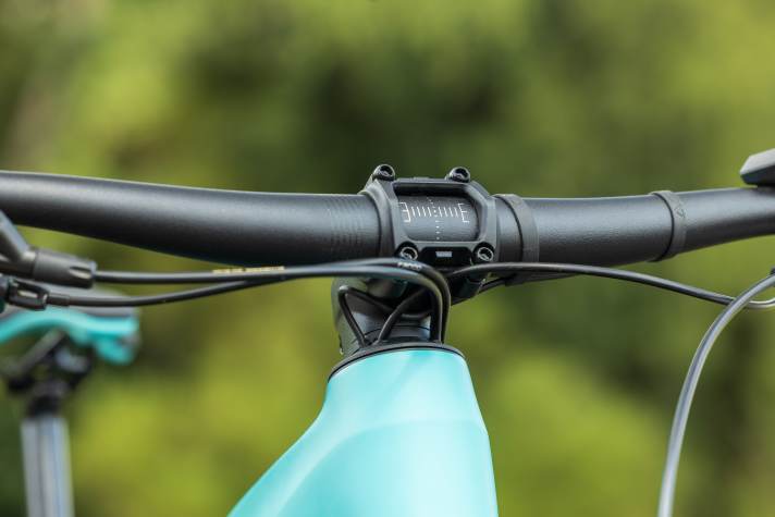 On all E-MTBs, the cables and wires run through the headset into the frame.