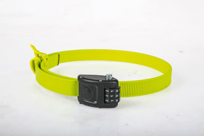 The handy combination lock also fits in the cyclist's jersey pocket if necessary.