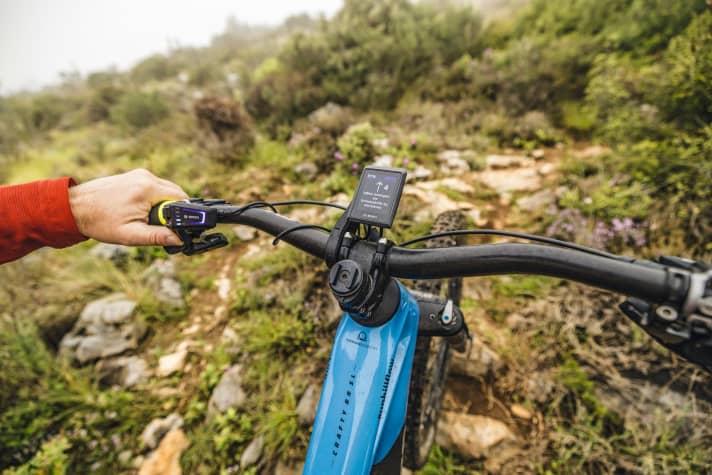 So funktioniert die Schiebehilfe an aktuellen Bosch E-Bikes: Lange auf die untere Taste drücken...