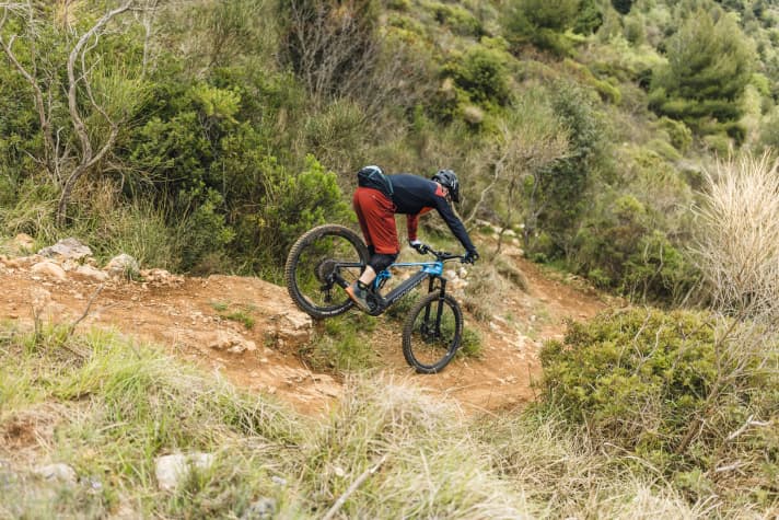 As soon as the front wheel rolls over the step, stretch your arms and push your hips backwards/upwards - this pushes the bike forwards/downwards underneath you.