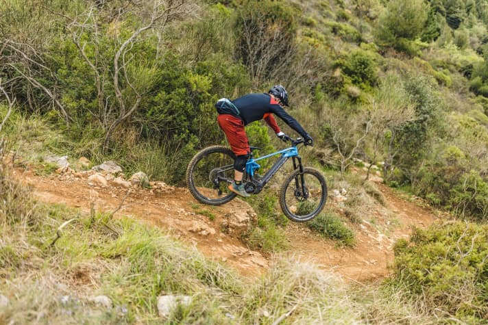 Timing is crucial for the success of the move. As soon as the front wheel has reached the edge, stretch your arms decisively and bring your hips back/up dynamically.