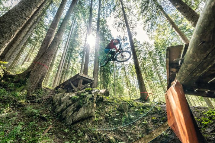   Creepy and beautiful: the Tschack Norris descent is steep, rooty and interspersed with extreme stunts. But it is much loved by hardcore downhillers.