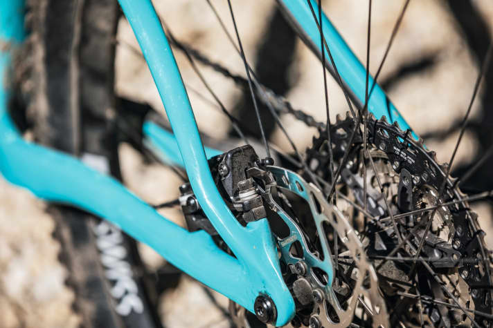  The asymmetrical rear triangle integrates the brake beautifully into the frame and creates plenty of heel clearance.