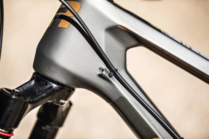  The AXS circuit keeps the cable entry free. The brake line runs along the outside of the frame.