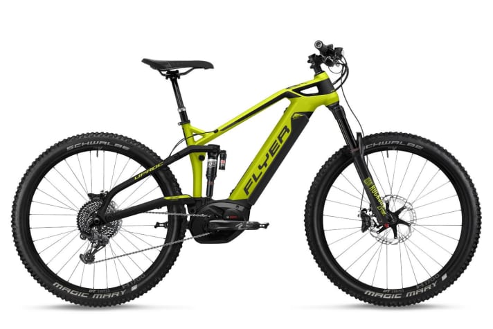   Das Topmodell Flyer Uproc 6 8.70 verfügt für 6000 Euro über eine Rock Shox Lyrik-Gabel, einen Super Deluxe-Dämpfer und die Sram EX1-Schaltung.