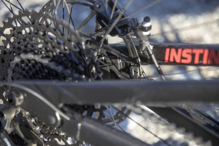   Der Speed-Sensor sitzt versteckt an der Innenseite der Ausfallenden, der Magnet verdrehsicher an der Bremsscheibe.