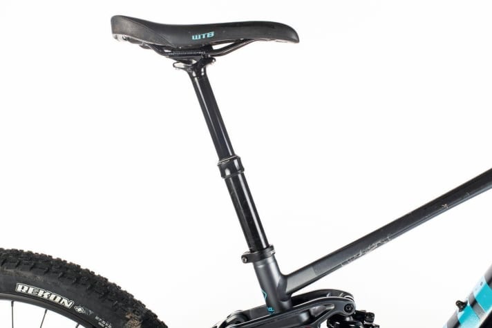  Kona Remote Control: The Kona Tele post only has 120 millimetres of travel. In combination with the very short seat tube, the seat height will not be sufficient for long-legged riders.