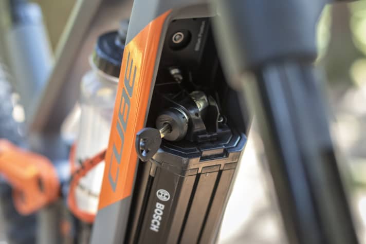   The lock is hidden and protected under the cover, eliminating the need for a keyhole in the down tube.