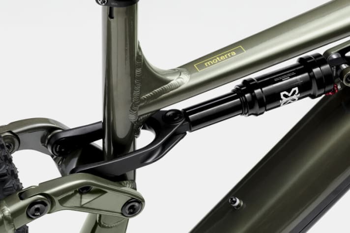   As with the carbon Moterra Neo, Cannondale also relies on a classic four-link suspension with 150 millimetres of travel for the aluminium model. However, the fork only offers 140 millimetres.