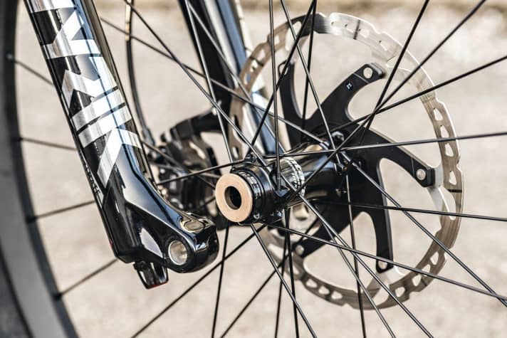   Liteville 301 CE - Schlüssig: Große Lager, breite Abstützungen – das ist am 301 CE Programm. Auch die vordere Nabe besitzt eine extra­breite Auflagefläche (Torque Caps) für mehr Steifigkeit an der Front.