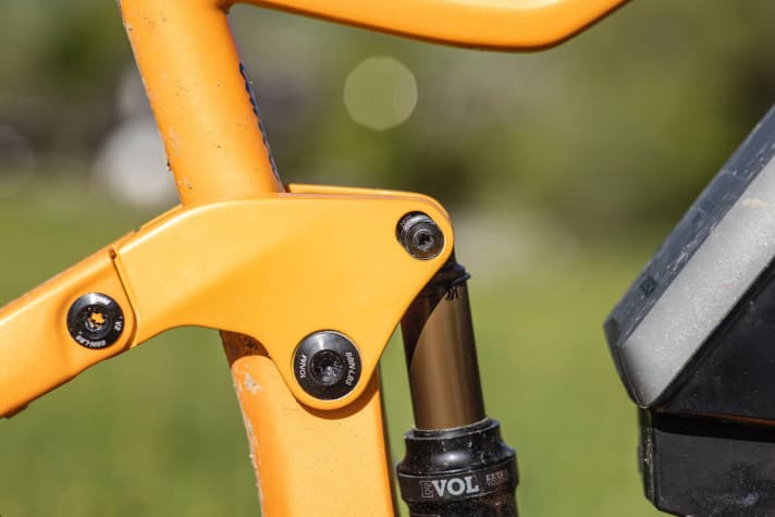   There is a flip chip in the rocker for geometry adjustment. Practical: This means that the Genius can also be ridden with a small rear wheel. The only annoying thing is that the motor then cuts out at well under 25 km/h due to the smaller rear wheel diameter.