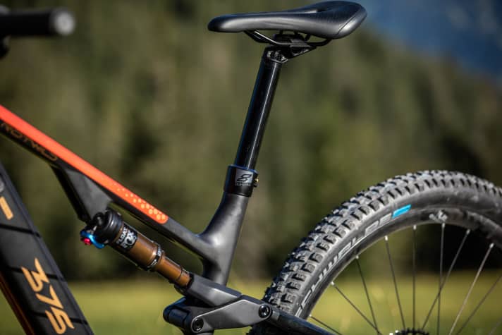   The Eightpins seatpost forms a single unit with the seat tube. The advantage: when lowering, the entire stroke is utilised up to the edge of the seat tube.