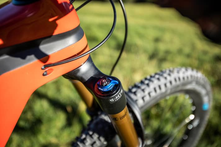   On the 36 mm Fox Factory fork, Rotwild dispenses with the fine adjustment options of the Grip2 cartridge and relies on the simple operation of the Fit4.