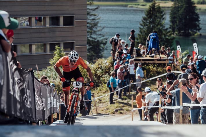   Mathieu Van Der Poel performs at the UCI XCO World Championships in Lenzerheide on September 8th, 2018