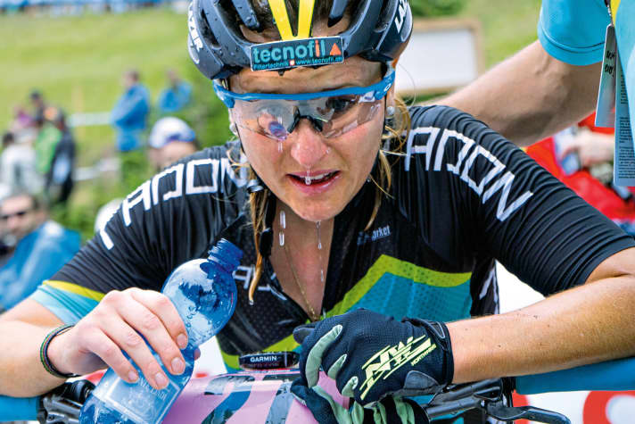   Deeply drained: Kathrin Stirnemann can barely stand on her feet after the race. In the end, she finishes in 28th place.