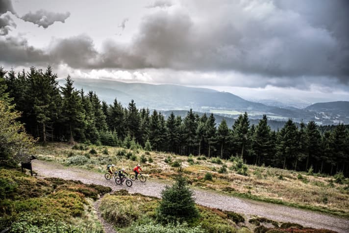   Am Großen Beerberg, der höchsten Erhebung im Thüringer Wald, sind wir plötzlich zu dritt. Tim hatte uns per Live-Tracking am Schneekopf abgefangen.