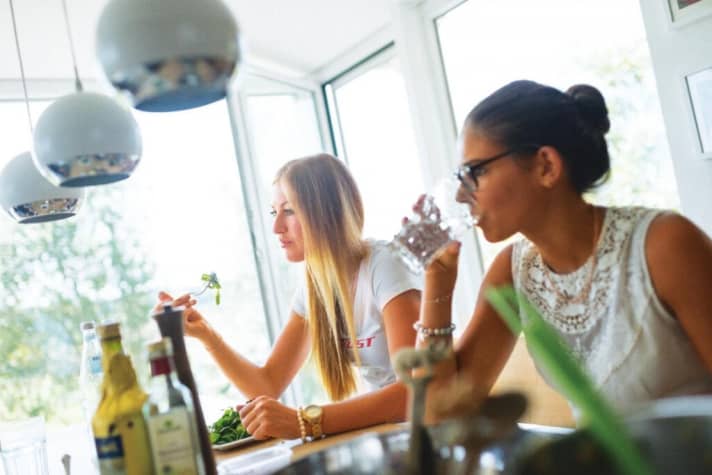   A long-awaited reunion: Helen's friend Christine has cooked.