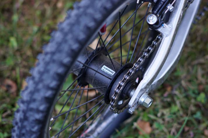 Schaltzentrale: Die Getriebenabe von Sram bietet zwei Gänge und schaltet automatisch, je nach Trittfrequenz.